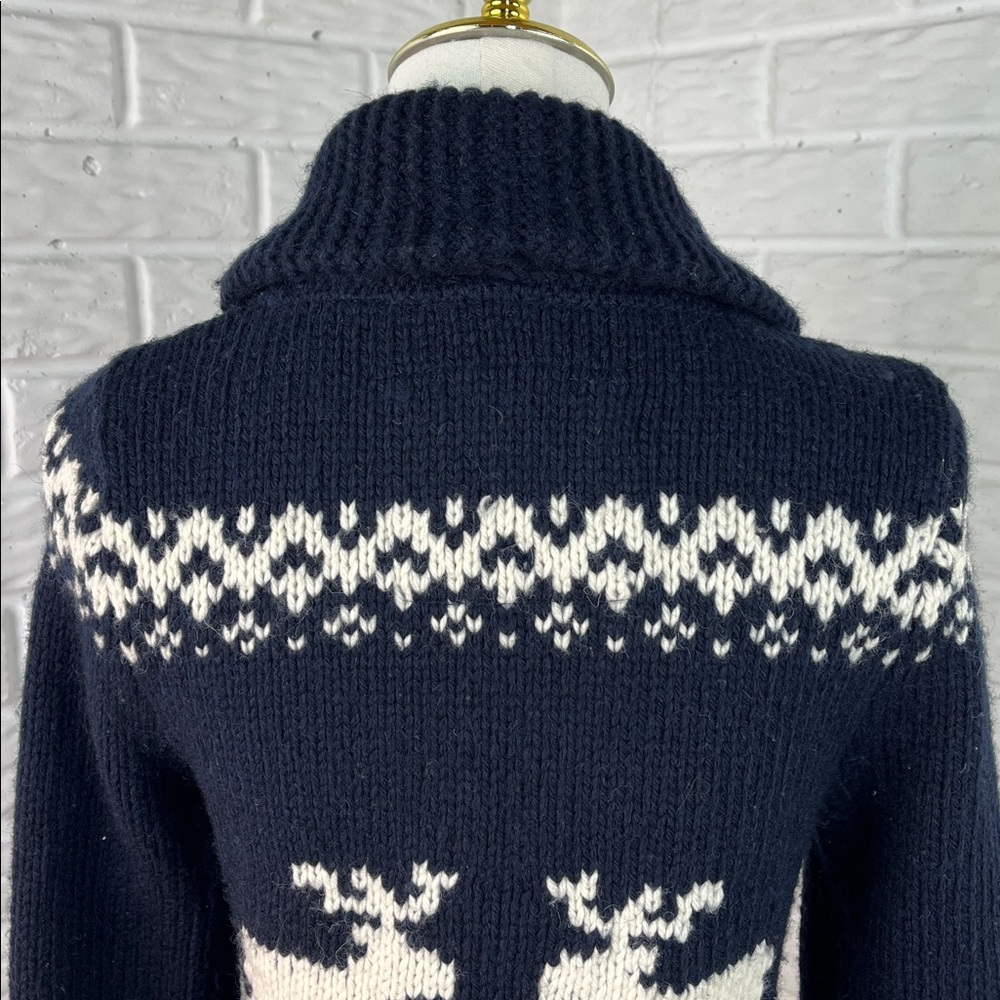 ABERCROMBIE & FITCH FAIR ISLE KNIT CARDIGAN MOOSE WOOL BLEND VELVET NAVY SZ MED - Picture 8 of 15